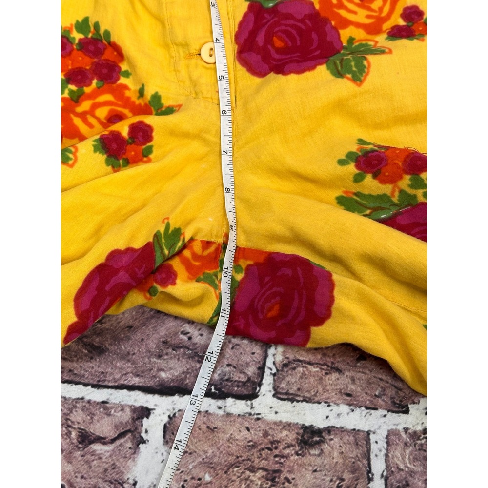 J Peterman‎ Company Yellow Floral Rose Wide Leg Cotton Pants XS Made in India - Picture 8 of 15